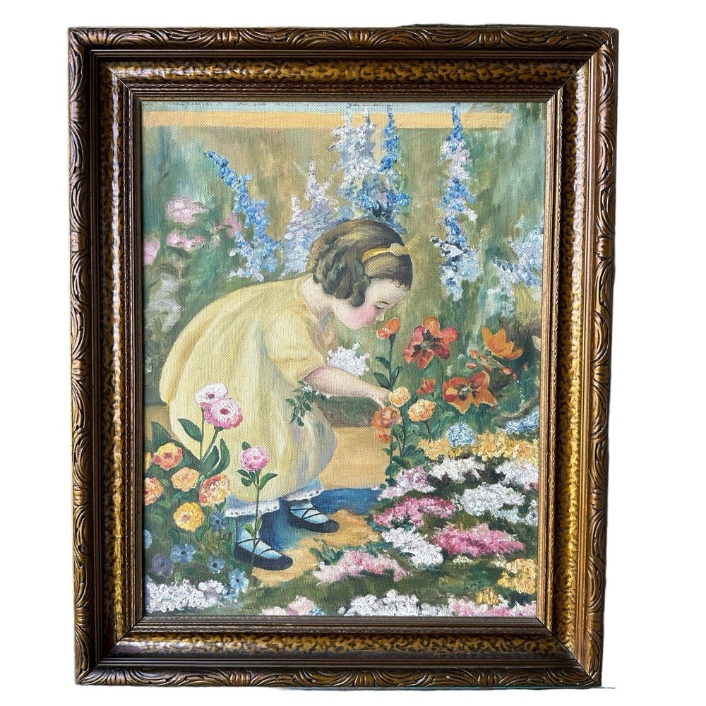 Vintage 1931 Archis‎ May Stokes Oil Painting 21x17 Inch Poppy Love Signed Framed